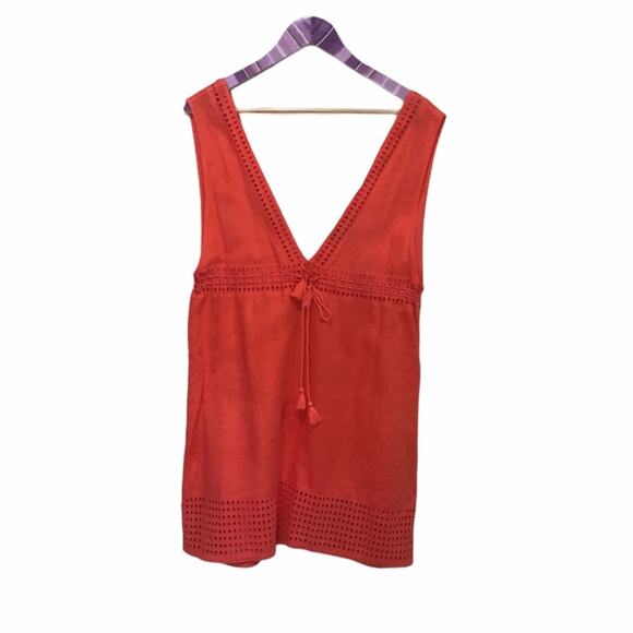 J Crew Eyelet coral deep low neck linen tunic - Picture 1 of 4